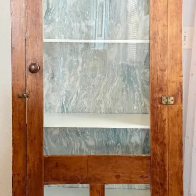 Antique Walnut 4 Shelf Cupboard With Brass Hinges And Closure