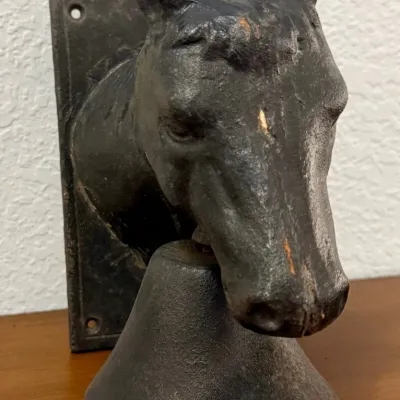 
Antique Cast Iron Wall Mount Horse Bell With Ringer