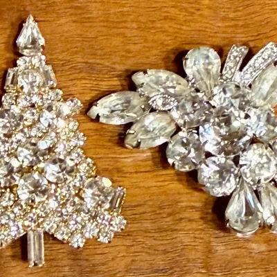 Vintage Eisenberg Ice Rhinestone Pin (as Is) And Rhinestone Tree Pin