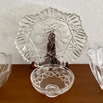 Waterford Crystal Footed Bowl, (2) Crystal Serving Bowls, Fruit Motif Platter