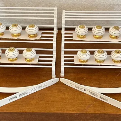 
(12) Painted Porcelain Cabinet Pulls, (2) Cabinet Organizers, (2) Everbilt Shelf L Brackets