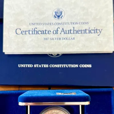1987S Proof 90 Percent Silver Dollar Coin 200th Anniversary With Original Box And Paperwork