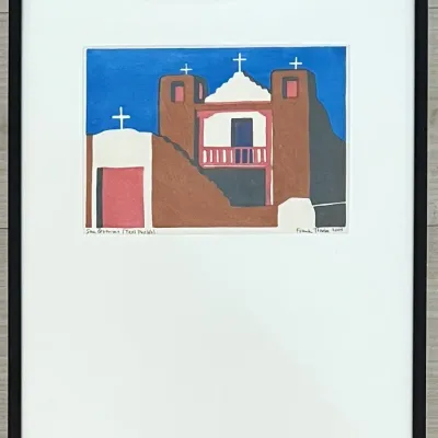 Frank Trueba 2004 Hand Printed Wood Block In Frame San Geronimo Taos Pueblo