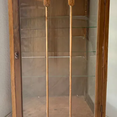 Antique Bow Front Clawfoot Glass Cabinet With Flower Carvings And Glass Shelves (as Is)