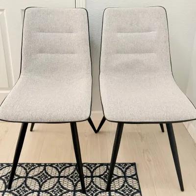 Pair Of American Furniture Warehouse Grey Material Dining Chairs With Black Metal Legs 2021
