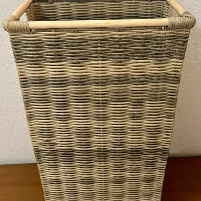 
Faux Wicker And Wood Laundry Basket