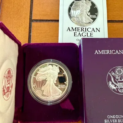1991S One Ounce Fine Silver American Eagle One Dollar Coin Proof In Original Box With Paperwork
