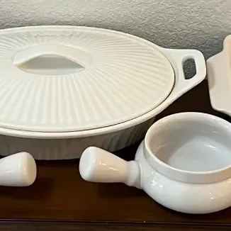 White Oven Safe Dishware - Lidded Oval, Casseroles, (2) Soup Bowls