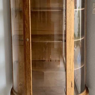 
Vintage Oak Round Front Glass Curio Cabinet Without Key (as Is)