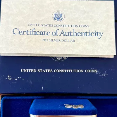 1987S Proof 90 Percent Silver Dollar Coin 200th Anniversary With Original Box And Paperwork