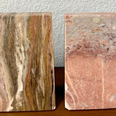Pair Of MCM Pink Marble And Grey Marble Bookends