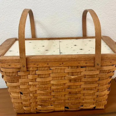 
Mid Century Basketville Picnic Basket With Sliding Lid Doors (as Is)