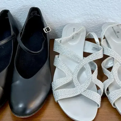 
(2) Pairs Of Ladies Dress Shoes - Silver Rhinestone Bandelinos Size 10, Capezio Size 9.5