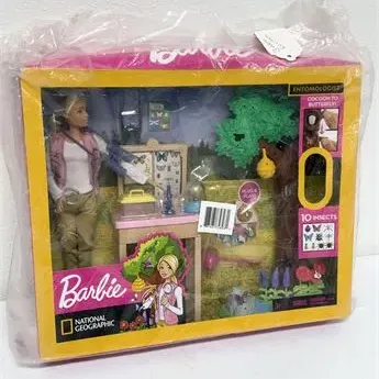 Sale Photo Thumbnail #56: Barbie National Geographic Entomologist doll playset, new in original factory-sealed box.