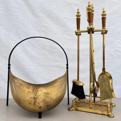 Hd brass fireplace accessory kit with tools and coal hod