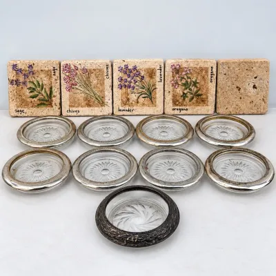 Ld assorted vintage herb and glass coasters