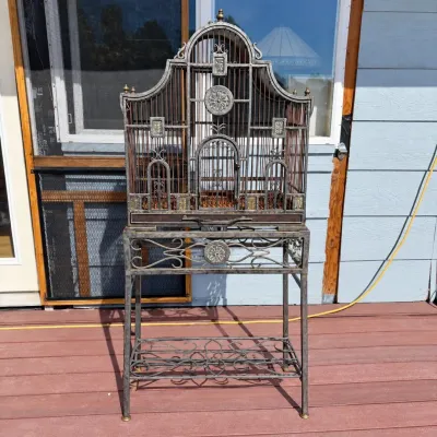 F victorian style wrought and cast iron domed birdcage