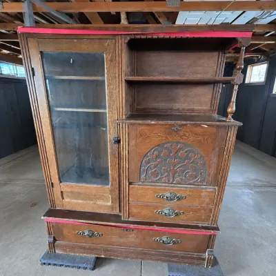 F antique oak murphy bed cabinet