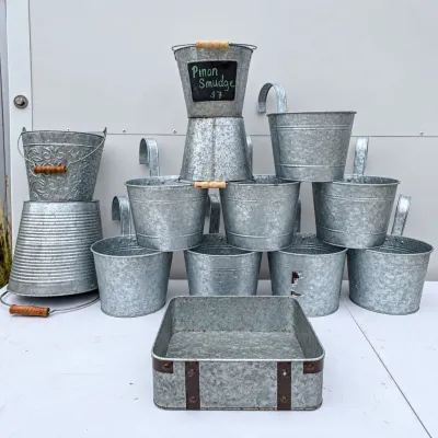Ld 13 count galvanized metal bucket and tray assortment