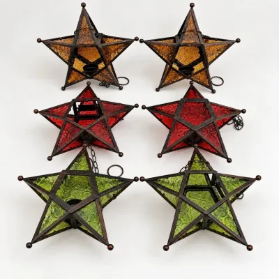 Ld set of 6 star shaped stained glass lanterns