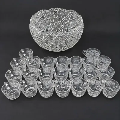 Hd vintage clear glass punch bowl set