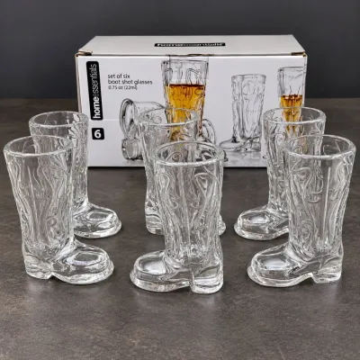 K set of six boot shaped shot glasses