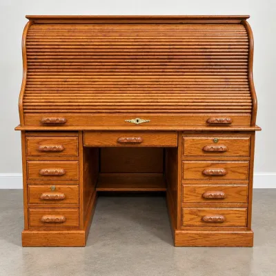 F oak roll top desk