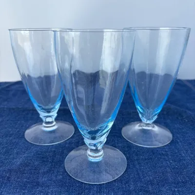 K set of 3 fostoria blue iced glasses