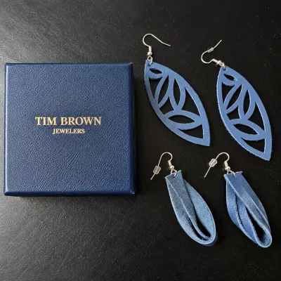 J two pairs of blue leather earrings with sterling silver