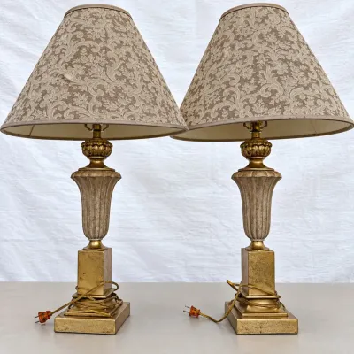 Ld pair of elegant beige table lamps