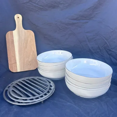 K dwellstudio bowl set with wooden serving board