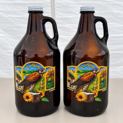 K free state beer 64 oz brown glass bottles
