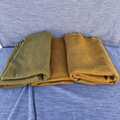 B set of three military style wool blankets