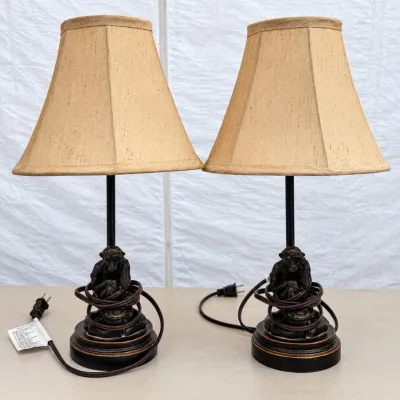 Ld set of two antique style monkey table lamps