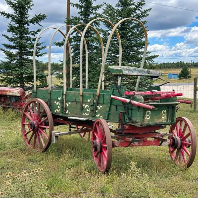 C antique horse drawn covered wagon