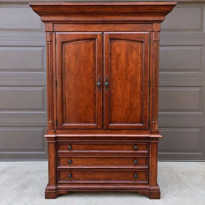 F cherry finish two piece entertainment armoire