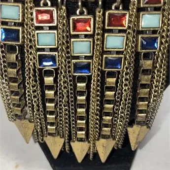 Vintage Tribal Bib Necklace w/ Tassels Multicolored
