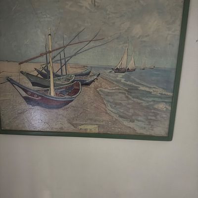 Sale Photo Thumbnail #31: Framed reproduction print of Vincent van Gogh's 'Fishing Boats on the Beach at Saintes-Maries-de-la-Mer'.