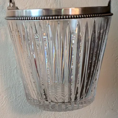 Sterling rim hand-cut crystal ice bucket by Wilcox!