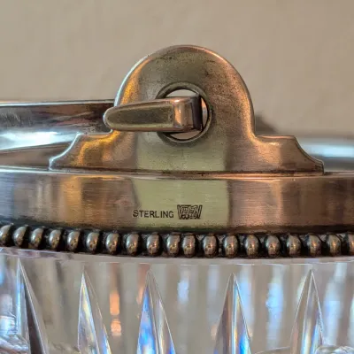Sterling rim hand-cut crystal ice bucket by Wilcox!