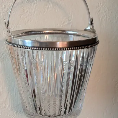 Sterling rim hand-cut crystal ice bucket by Wilcox!