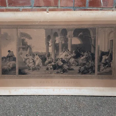 Large 1878 "The Prodigal Son" French triptych by Leon Girardet!