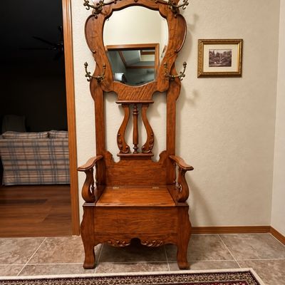 Hall Tree Bench with ornate mirror