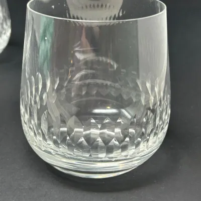 Sale Photo Thumbnail #85: Single cut crystal rocks glass featuring a geometric crosshatch pattern around the base, shown in clean condition.