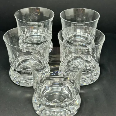 Sale Photo Thumbnail #25: Set of five crystal lowball double old fashioned glasses featuring a heavy cut glass base.