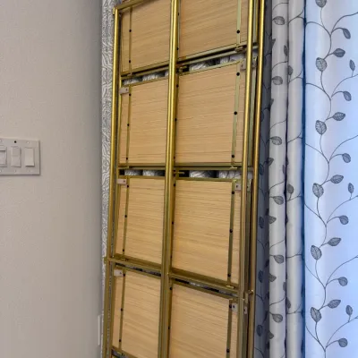 Sale Photo Thumbnail #137: Gold Tone Collapsible Bookcase with Wood Shelves