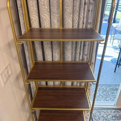 Sale Photo Thumbnail #135: Gold Tone Collapsible Bookcase with Wood Shelves