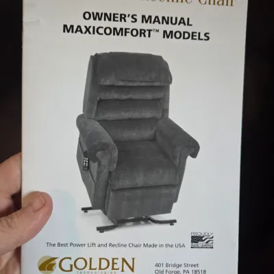 Sale Photo Thumbnail #97: Golden Technologies Power Lift & Recline Chair owner's manual for MaxiComfort models.