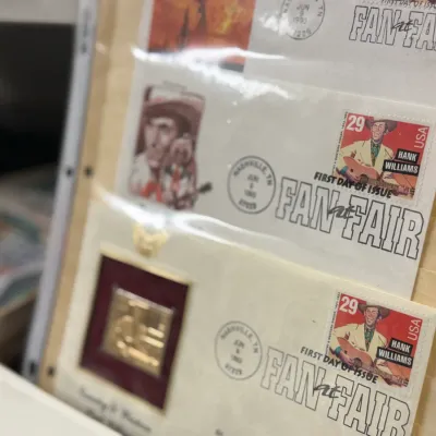 Sale Photo Thumbnail #16: Collection of 1993 Hank Williams 29-cent stamp First Day Covers from the Fan Fair postmark in Nashville, Tennessee, housed in protective sleeves.