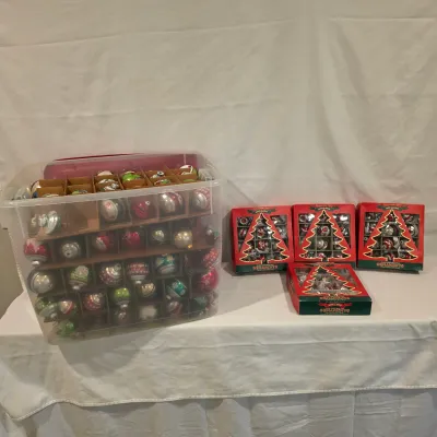Shiny Brite Glass Christmas Ornaments w/Storage Box (BLR-JS)